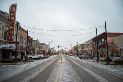 Poyntz Avenue is covered in ice and slush on Friday morning.